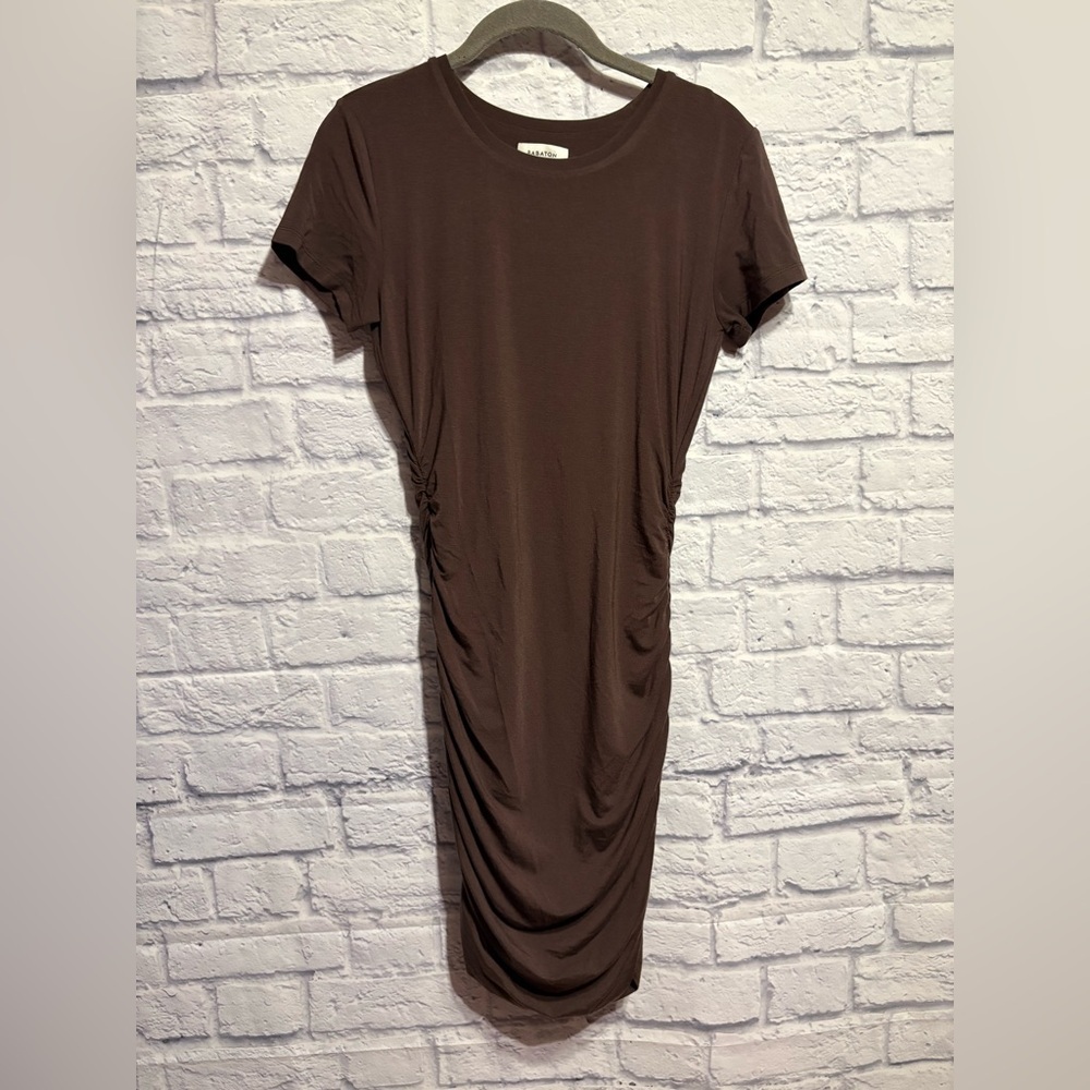 Babaton Aritzia Brown Tshirt Ruched Side Midi Dress Small
